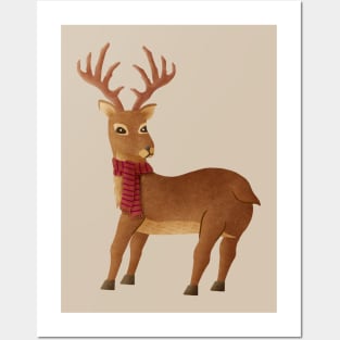 Reindeer with scarf Posters and Art